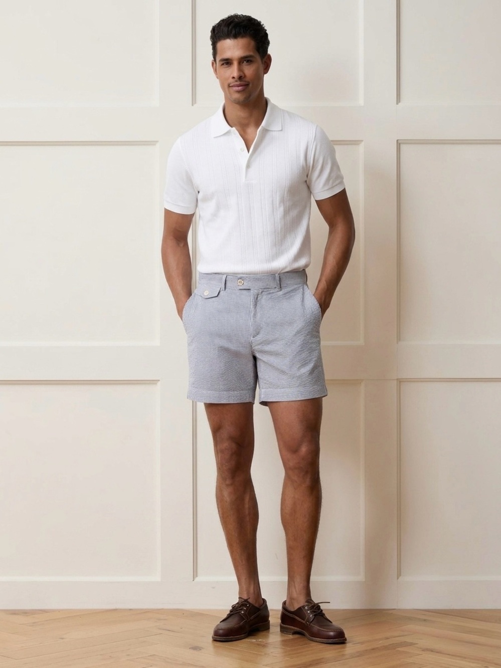 Todd Snyder Mens Seersucker Striped 5" Officer Shorts Blue White Cotton Size 29